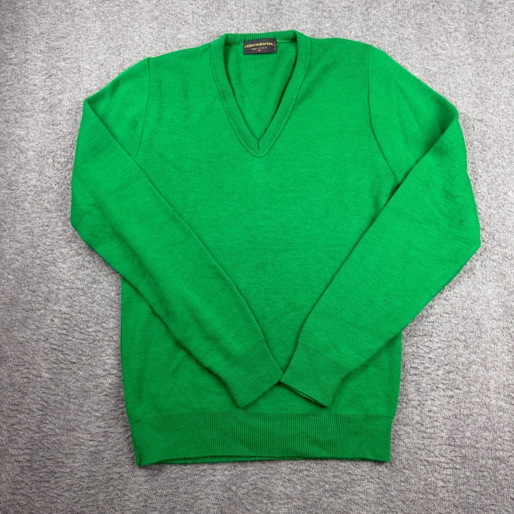 Vintage Continental Green V-Neck Sweater Mens Medium‎ ILGWU Union Made USA Knit
